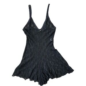Petra Fashions TRUE VTG 90s‎ Lace  Nighty Baby Doll Large Romper Black Shortie L